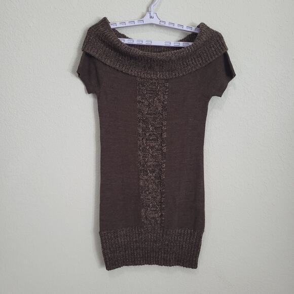 Liv Sweater Dress Womens Brown Short Sleeve Small Off Shoulder  Bodycon Mini - Picture 1 of 10